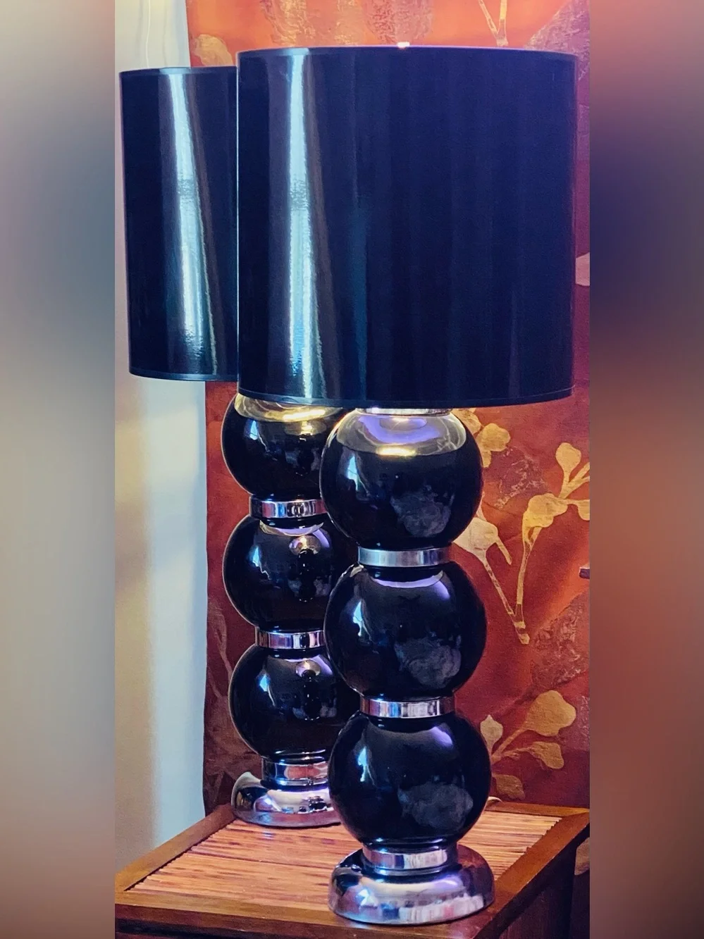 1970s George Kovacs Style Black & Chrome Stacked Ball Table Lamp